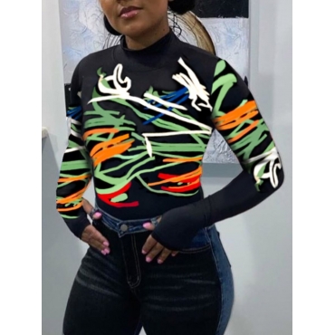 

LW Half A Turtleneck Graffiti Print T-shirt, Black