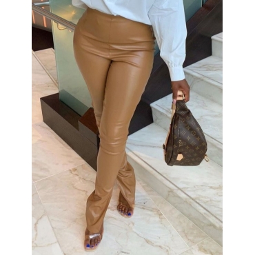 

LW Leather Basic Skinny Split Pants, Khaki