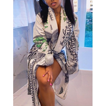 

LW Casual Deep V Neck Letter Print Loose White Sleepwear