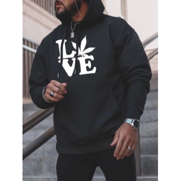 

Lovely Men Casual Hooded Collar Print Baby Blue Hoodie, Black