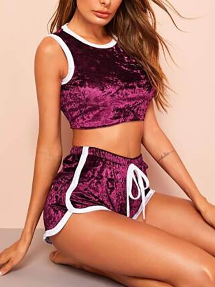

Lovely Home Style Striped Drawstring Red Sleepwear