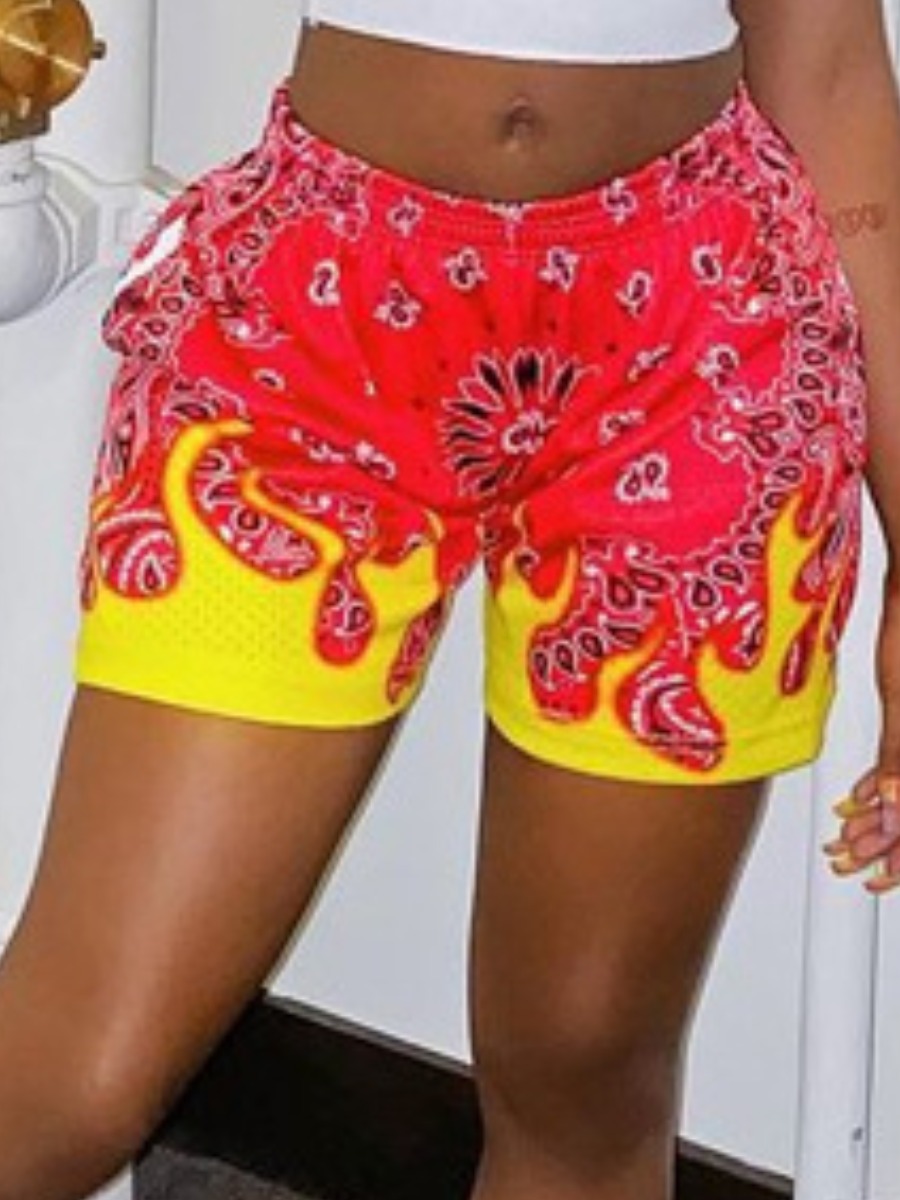 

Lovely Street Mid Waist Flame Print Red Shorts
