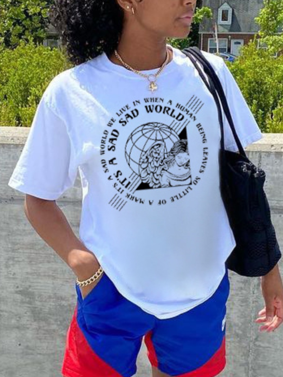 

Lovely Casual O Neck Letter Print White T-shirt