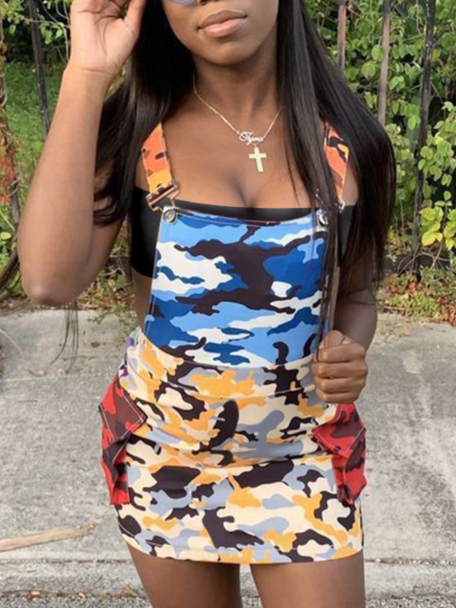 

Lovely Street Camo Print Side Pocket Multicolor Mini Dress, Multi