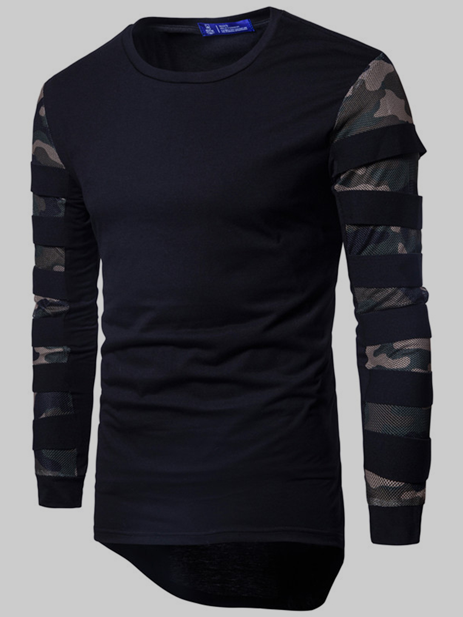 

Lovely Casual Camo Print Asymmetrial Black Men T-shirt