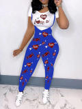 LW Houndstooth Heart Letter Print Overall Pants Set