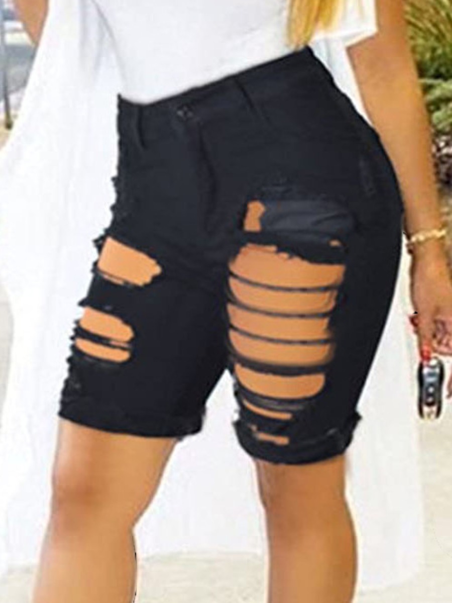 

Lovely Street High-waisted Broken Holes Black Denim Shorts