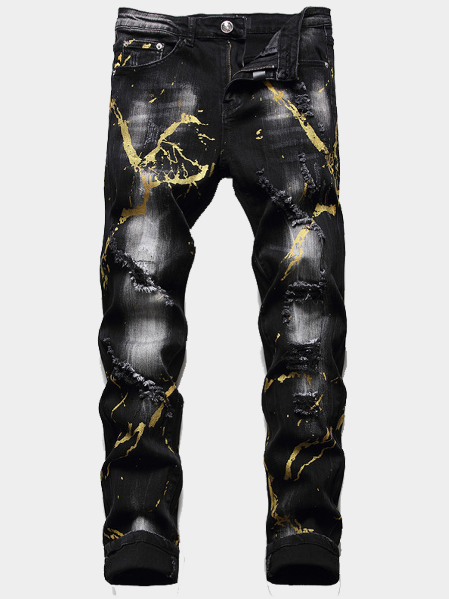 

LW Men Stretchy Denim Mid Waist Graffiti Jeans, Black