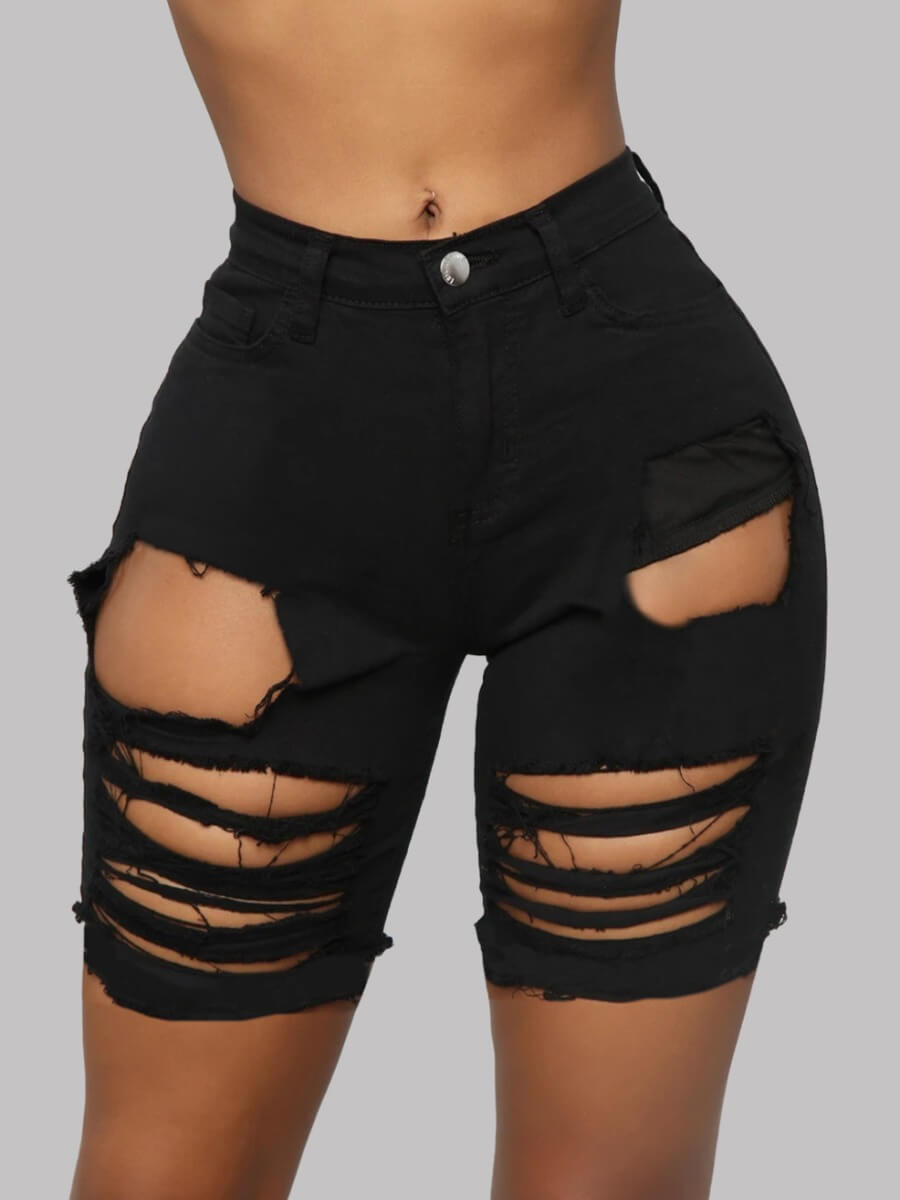 

Lovely Street High-waisted Broken Holes Black Plus Size Jeans