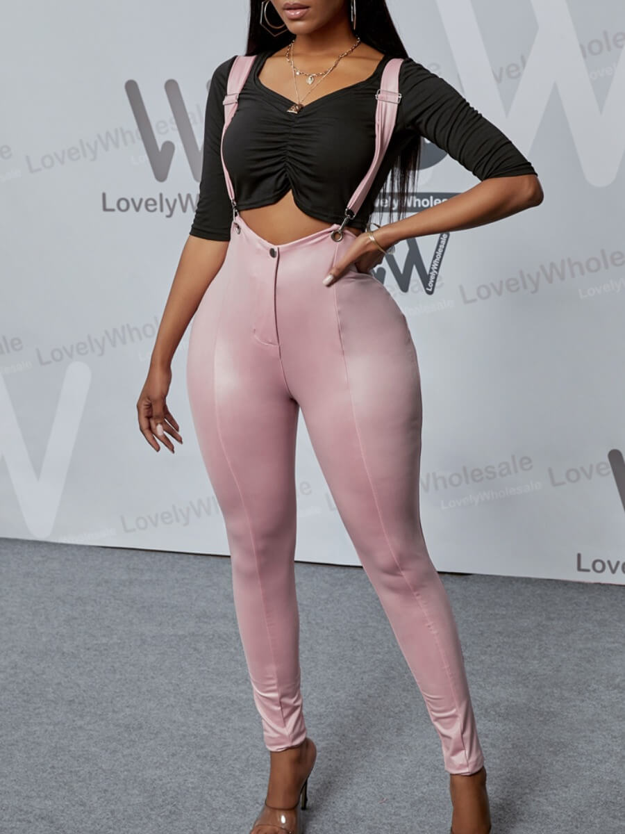 

Lovely Casual Fold Design Skinny Pink Two Piece Pants Set
