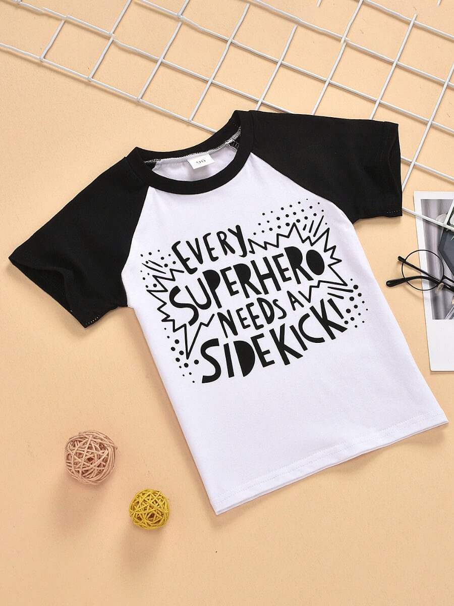 

Lovely Casual O Neck Letter Print Patchwork White Boy T-shirt