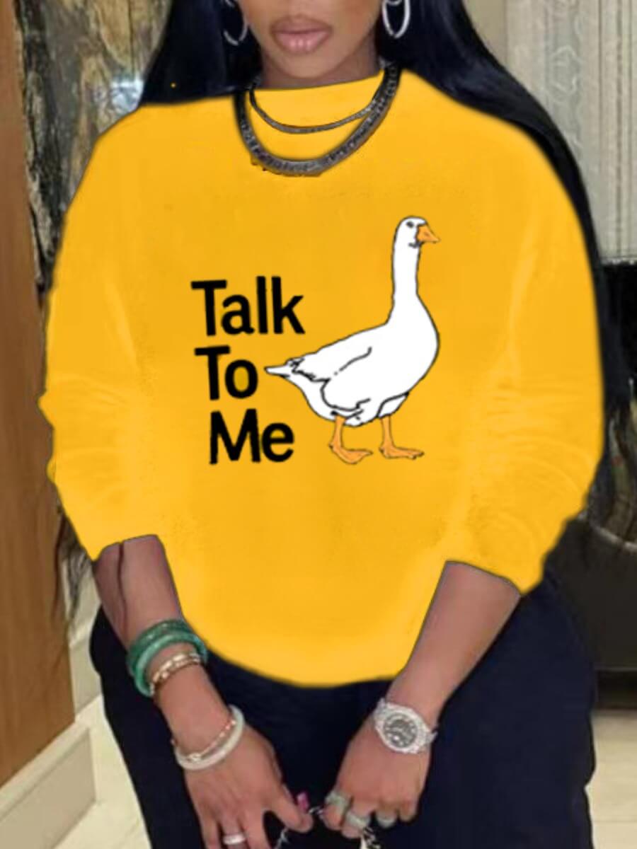 

Lovely Casual O Neck Cartoon Letter Print Yellow Hoodie