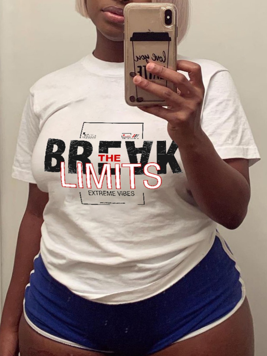 

Lovely Casual O Neck Letter Print White Plus Size T-shirt