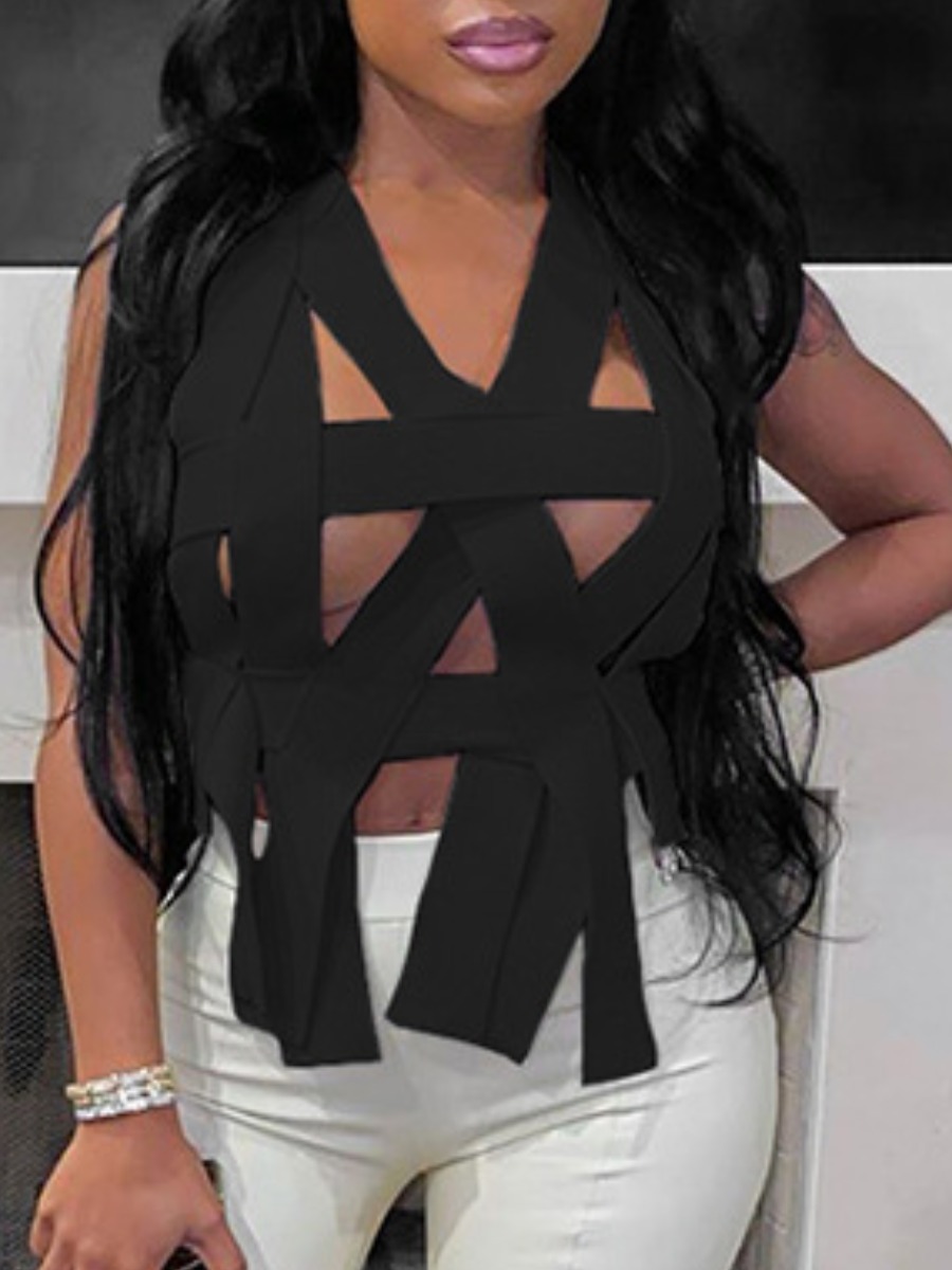 

Lovely Party Bandage Hollow-out Design Black Camisole