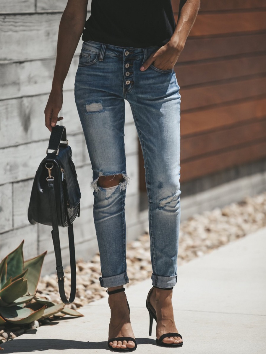

LW Street High-waisted Broken Holes Baby Blue Jeans