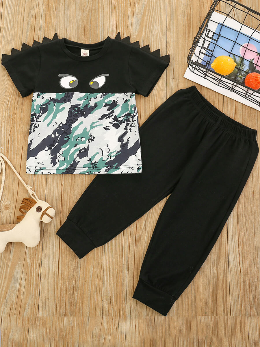 

Lovely Casual Camo Print Patchwork Black Boy Two Piece Pants Set