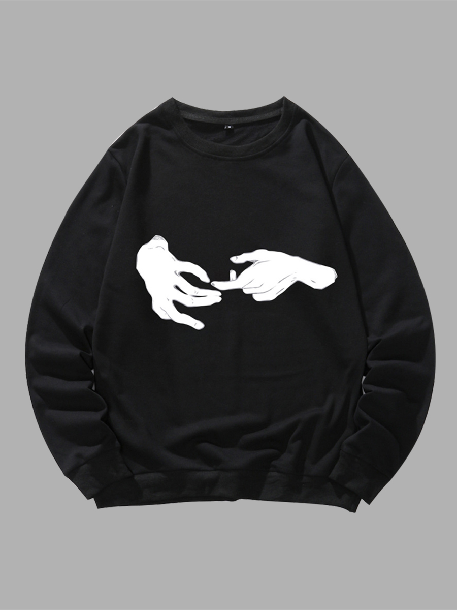 

Lovely Men Casual O Neck Hand Print Black Hoodie