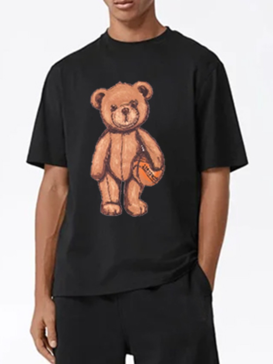 

Lovely Men Casual O Neck Cartoon Print Black T-shirt
