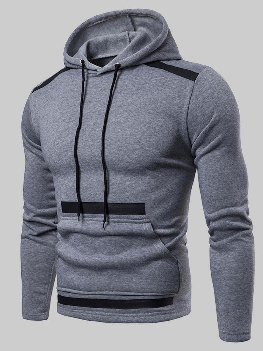 

Lovely Casual Pocket Design Drawstring Patchwork Grey Men Hoodie