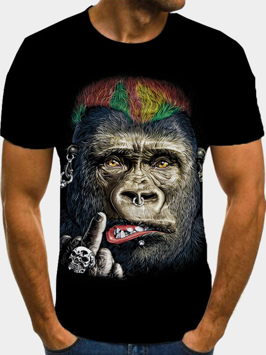 

Lovely Casual O Neck Animal Print Black Men T-shirt