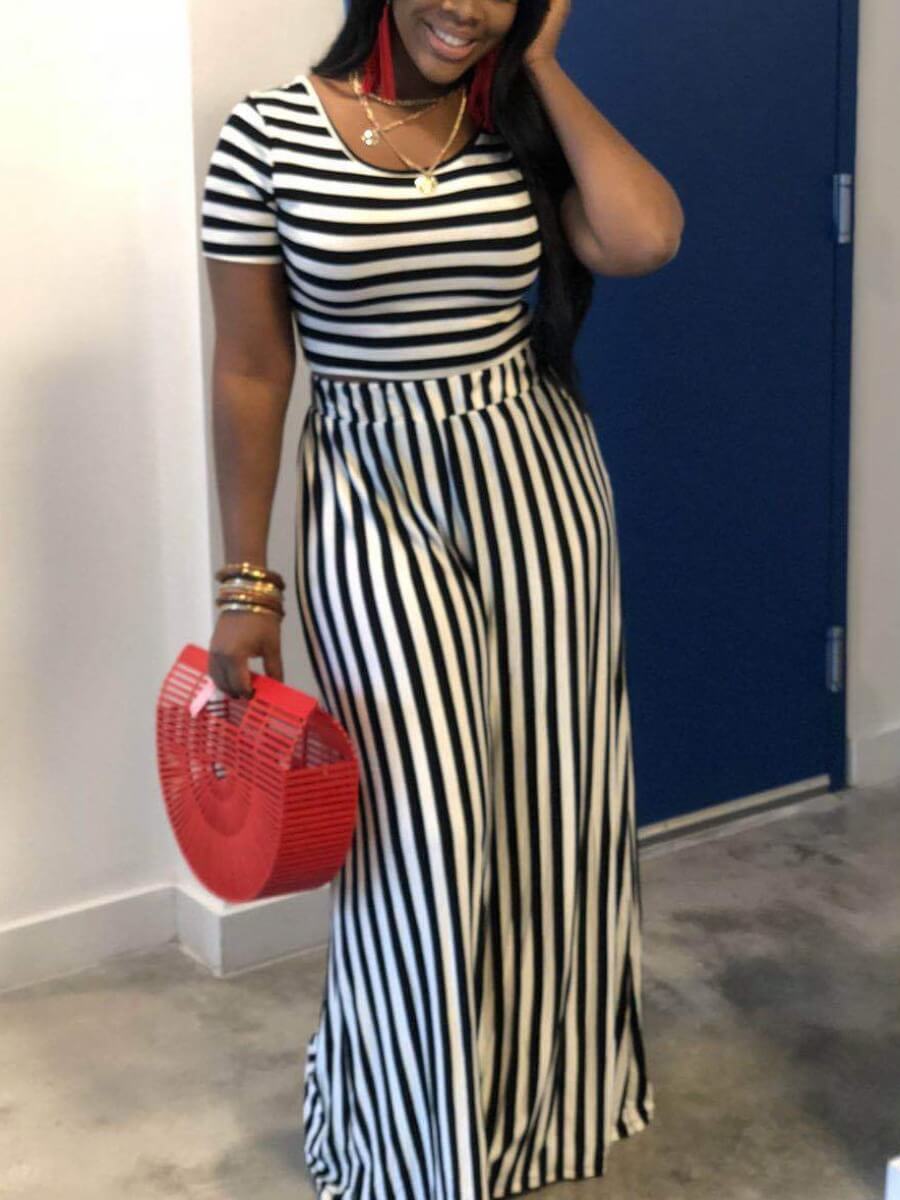 

LW Striped Wide Leg Pants Set, Black