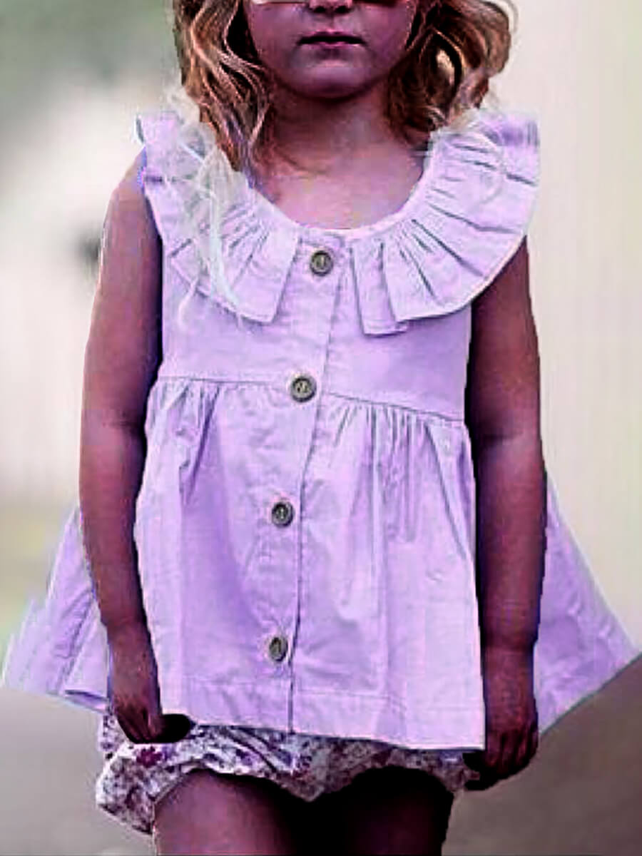 

Lovely Sweet Flounce Button Design Purple Girl Mini Dress