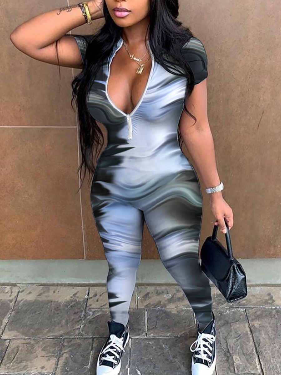 

Lovely Trendy Gradient Zipper Design Black One-piece Jumpsuit