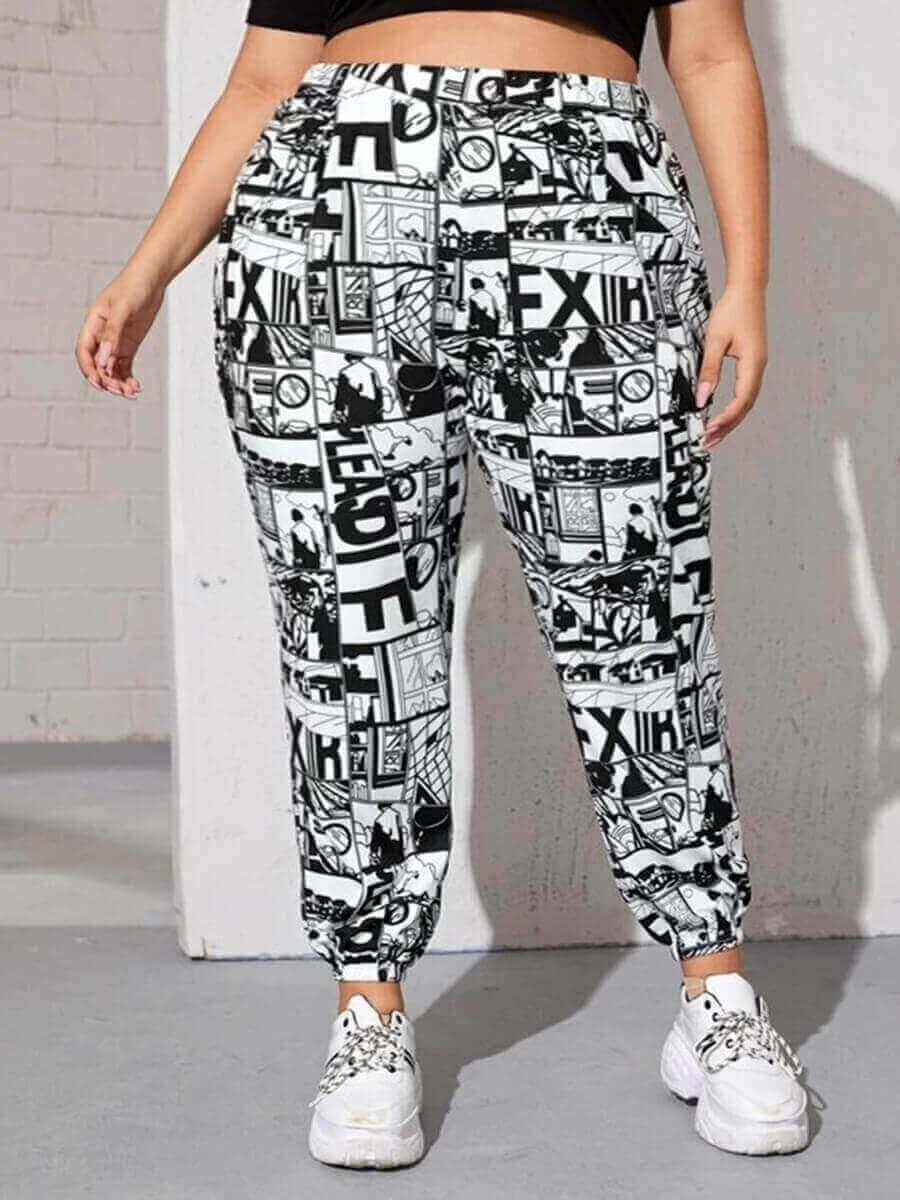 

Lovely Casual Mid Waist Letter Print Black Plus Size Pants