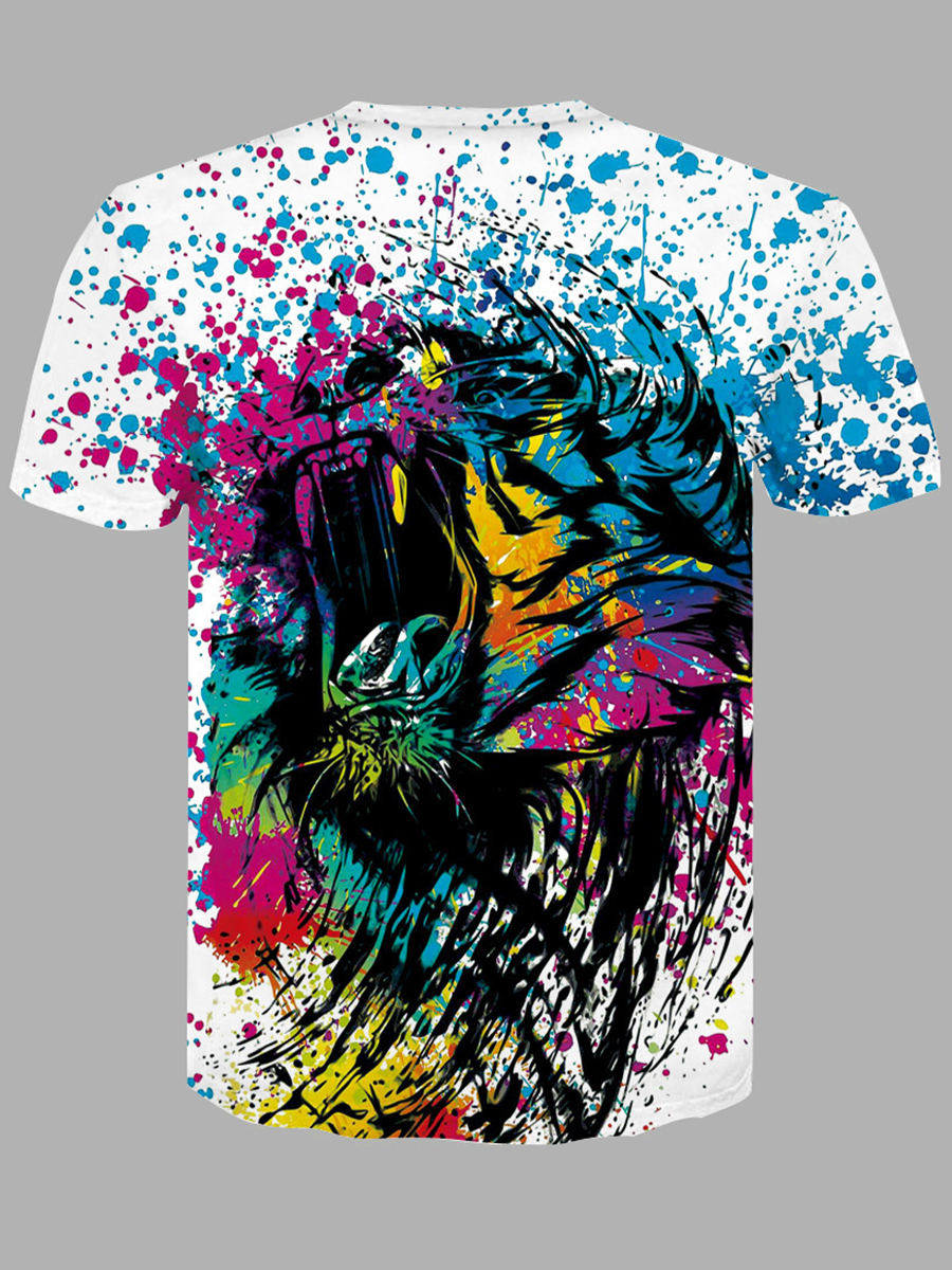 LW Men Casual O Neck Splash Ink Print Multicolor T-shirt