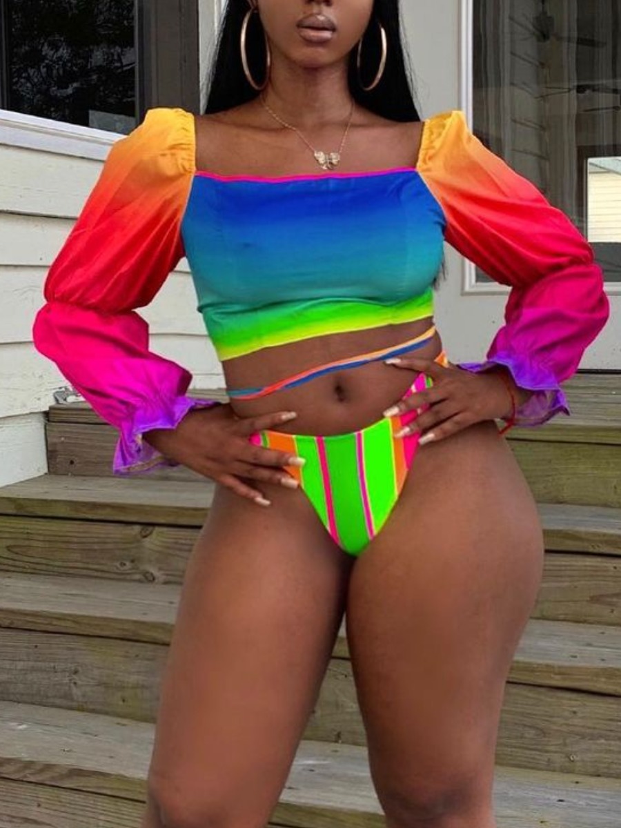 LW Sweet Gradient Ruffle Design Multicolor Tankini