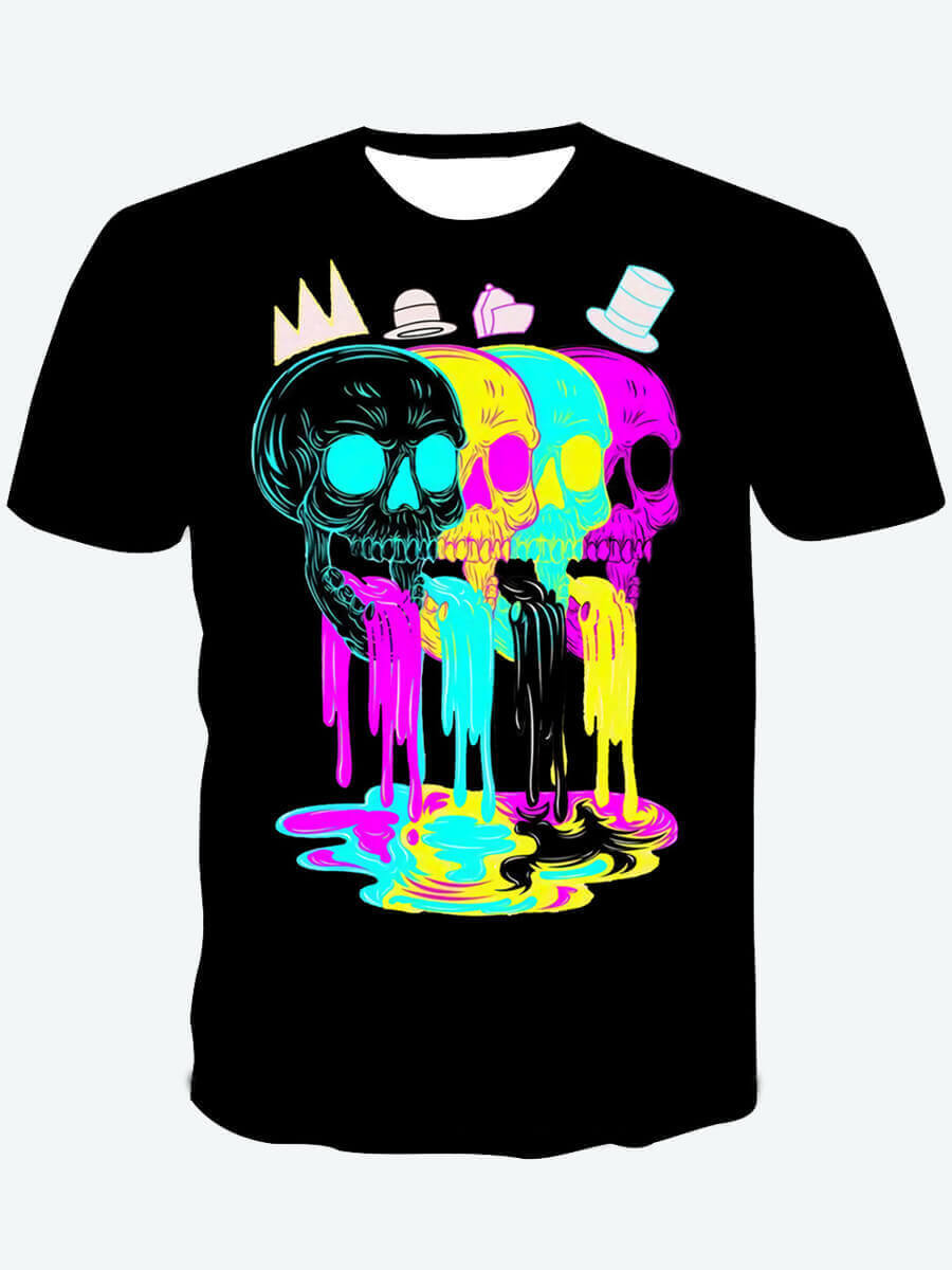 

Lovely Men Casual O Neck Skeleton Print Black T-shirt