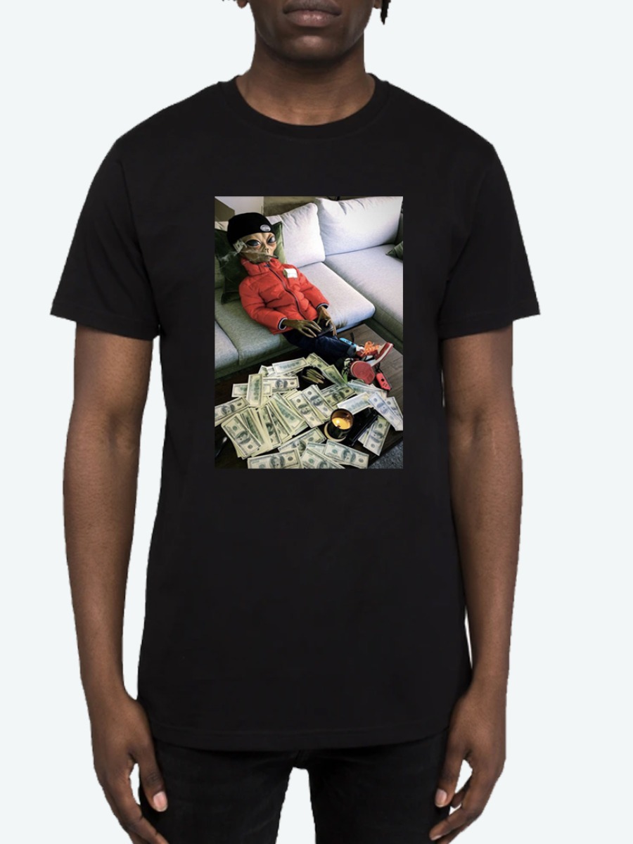 

Lovely Men Casual O Neck Money Print Black T-shirt