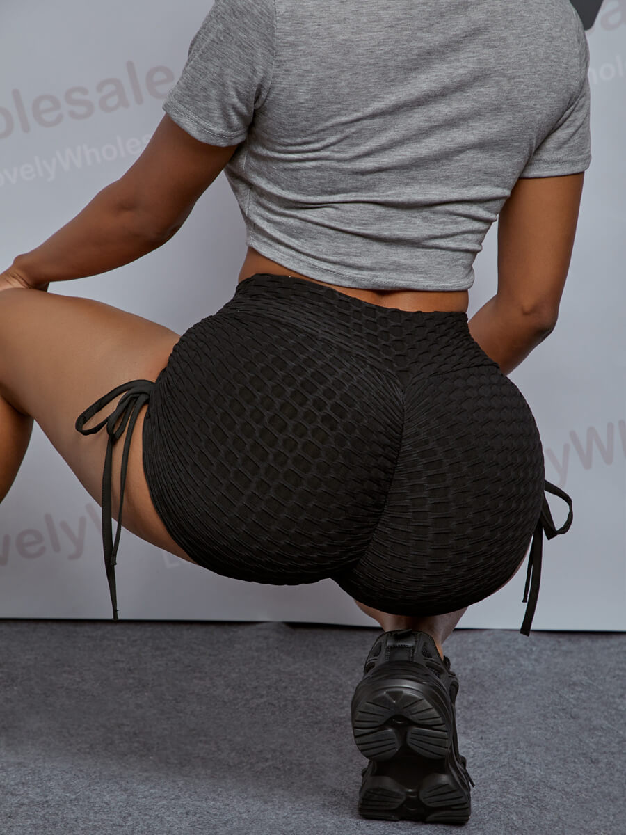 

Lovely Casual High-waisted Drawstring Black Shorts