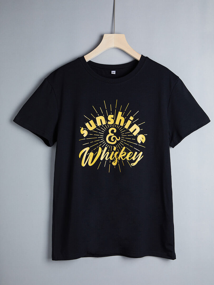 

Lovely Casual O Neck Letter Print Black Plus Size T-shirt