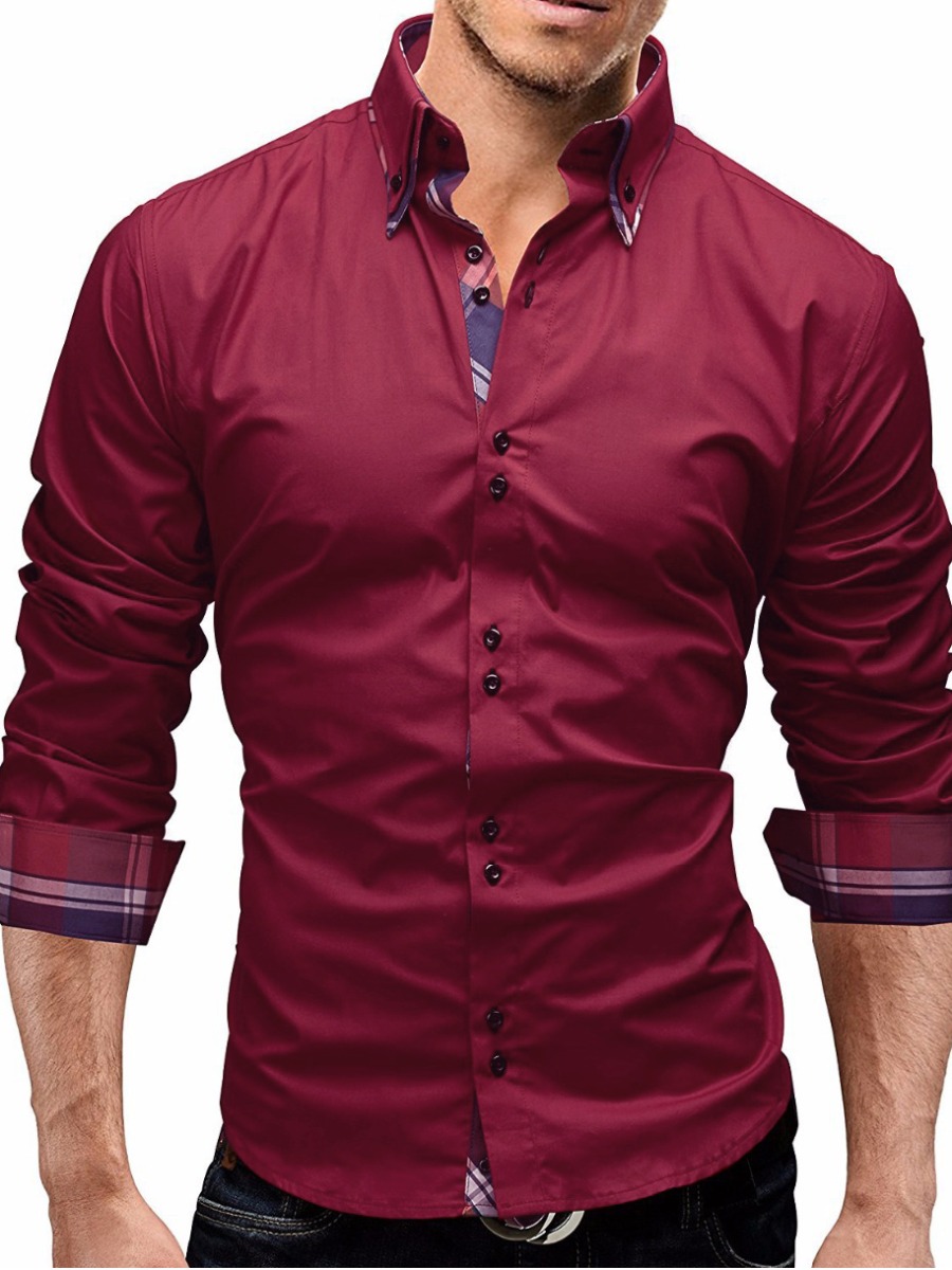 

Lovely Men Casual Turndown Collar Patchwork Red Shirt