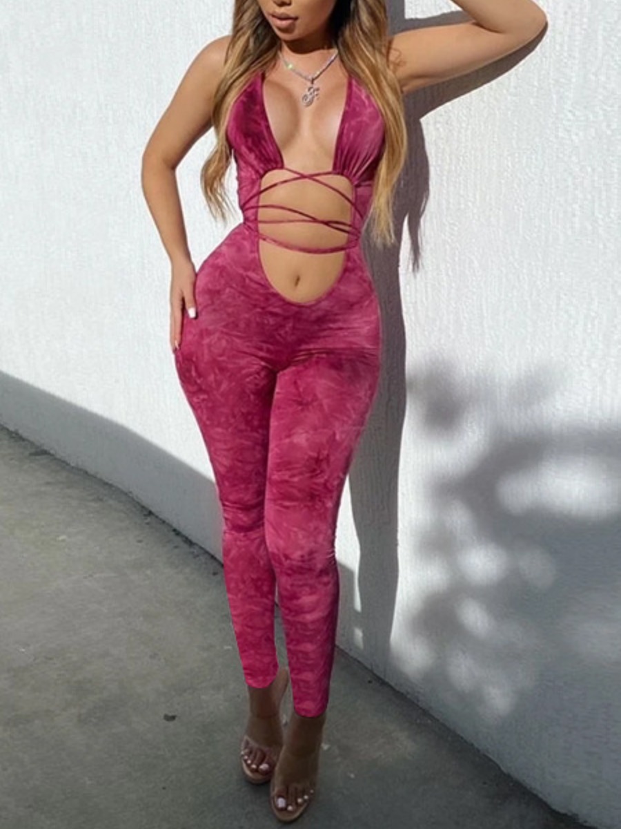 

Lovely Sexy Bandage Hollow-out Design Red One-piece Jumpsuit