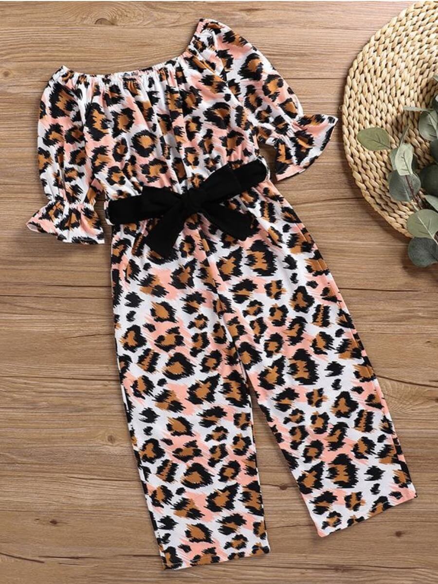 

Lovely Casual Leopard Print Bow-tie Decoration White Girl One-piece Jumpsuit