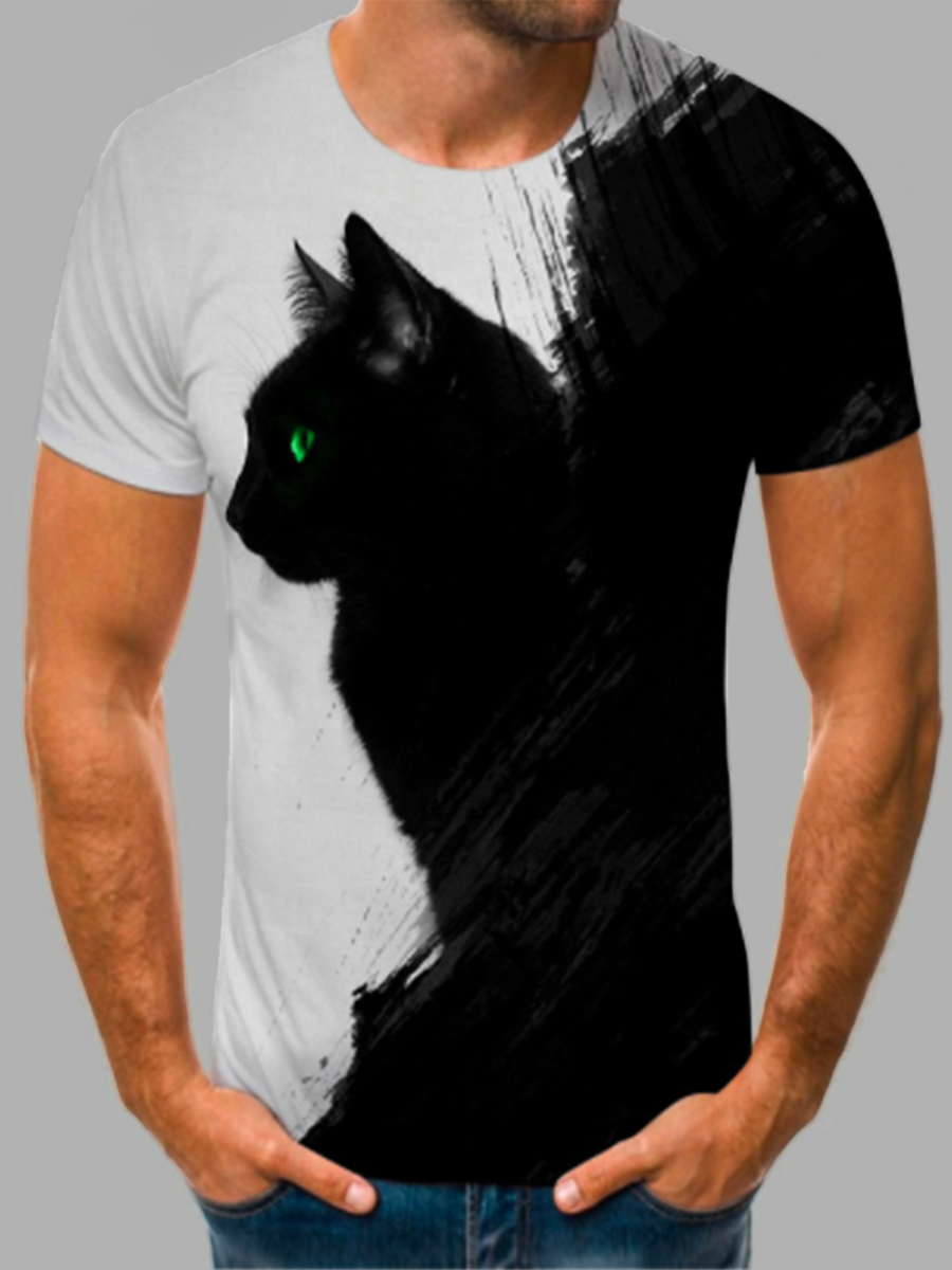 

Lovely Casual O Neck Cat Print White Men T-shirt