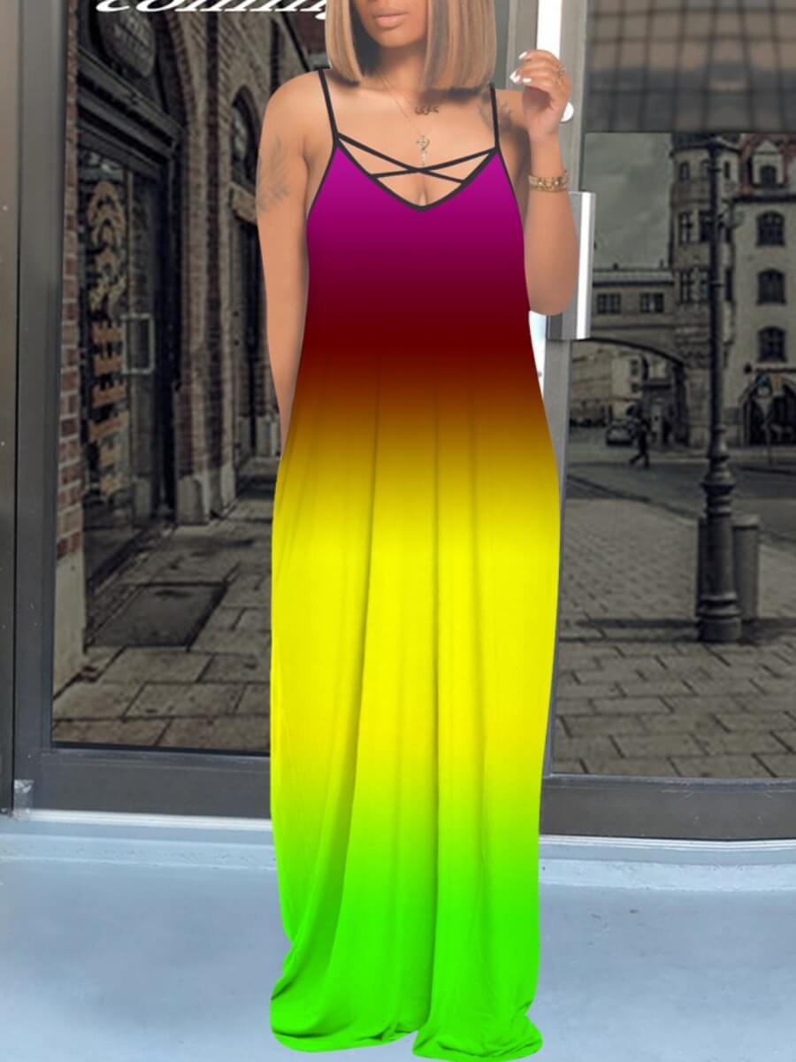

Lovely Casual Gradient Hollow-out Multicolor Floor Length Dress, Multi