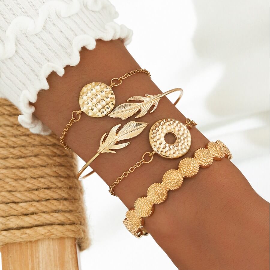 

Lovely Chic Leaf Geometric 5-piece Gold Bracelet