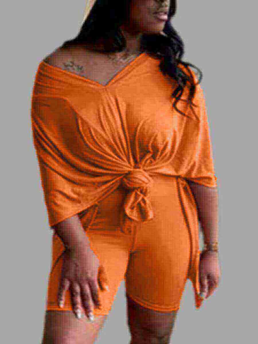 

Lovely Casual V Neck Loose Croci Plus Size Two-piece Shorts Set