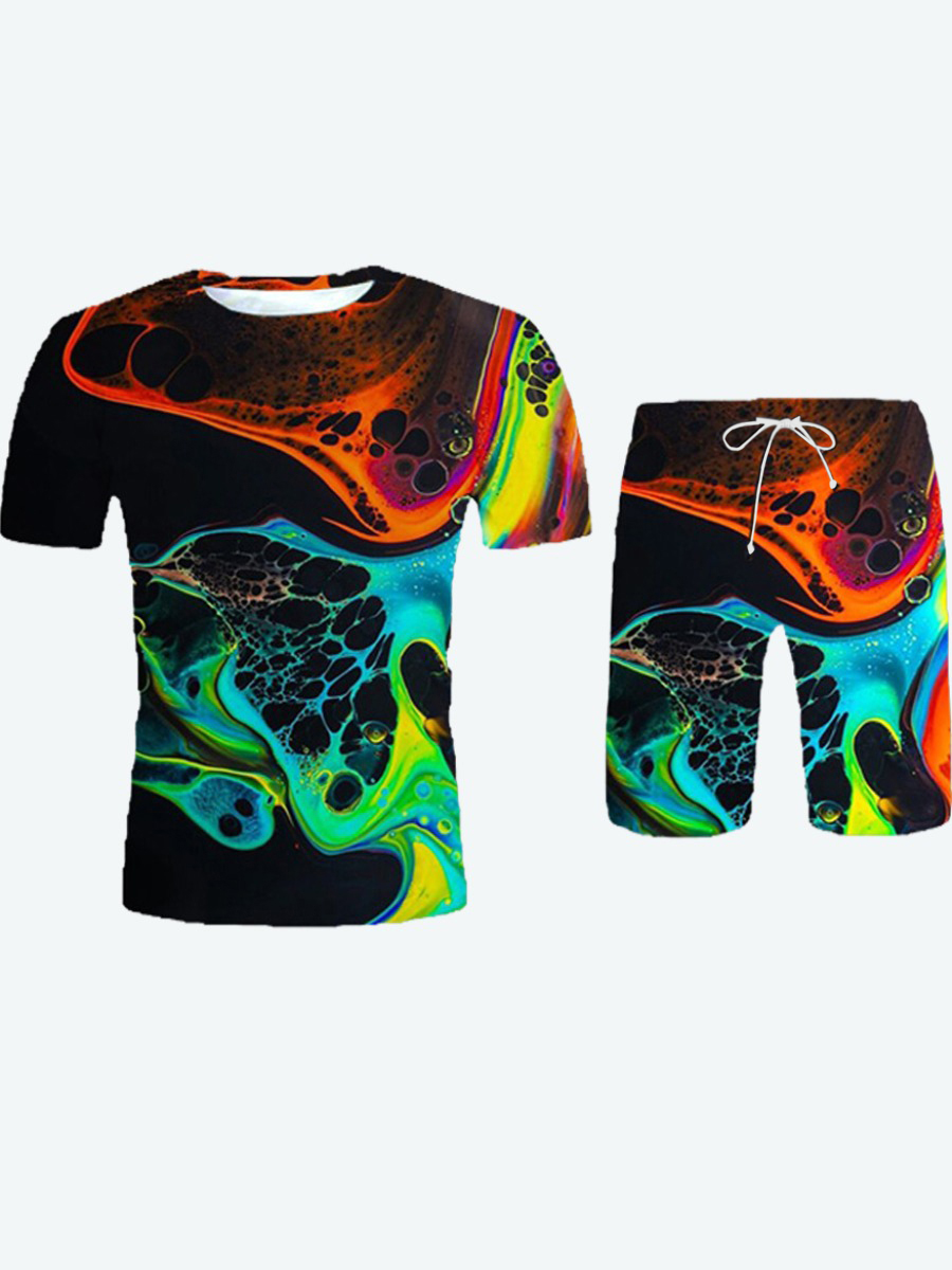 

Lovely Men Casual Graffiti Print Multicolor Two Piece Shorts Set, Multi