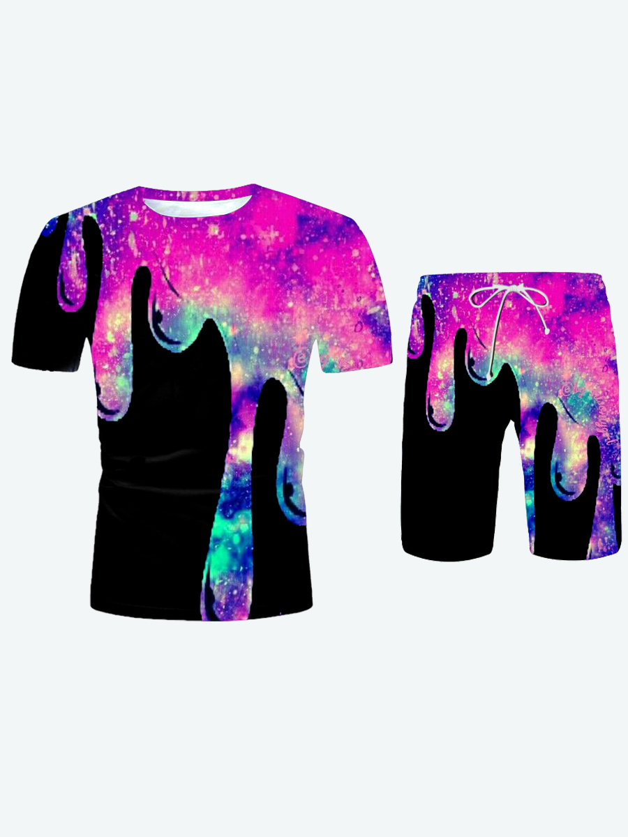 

LW Men Chic Patchwork Gradient Multicolor Two Piece Shorts Set, Multi
