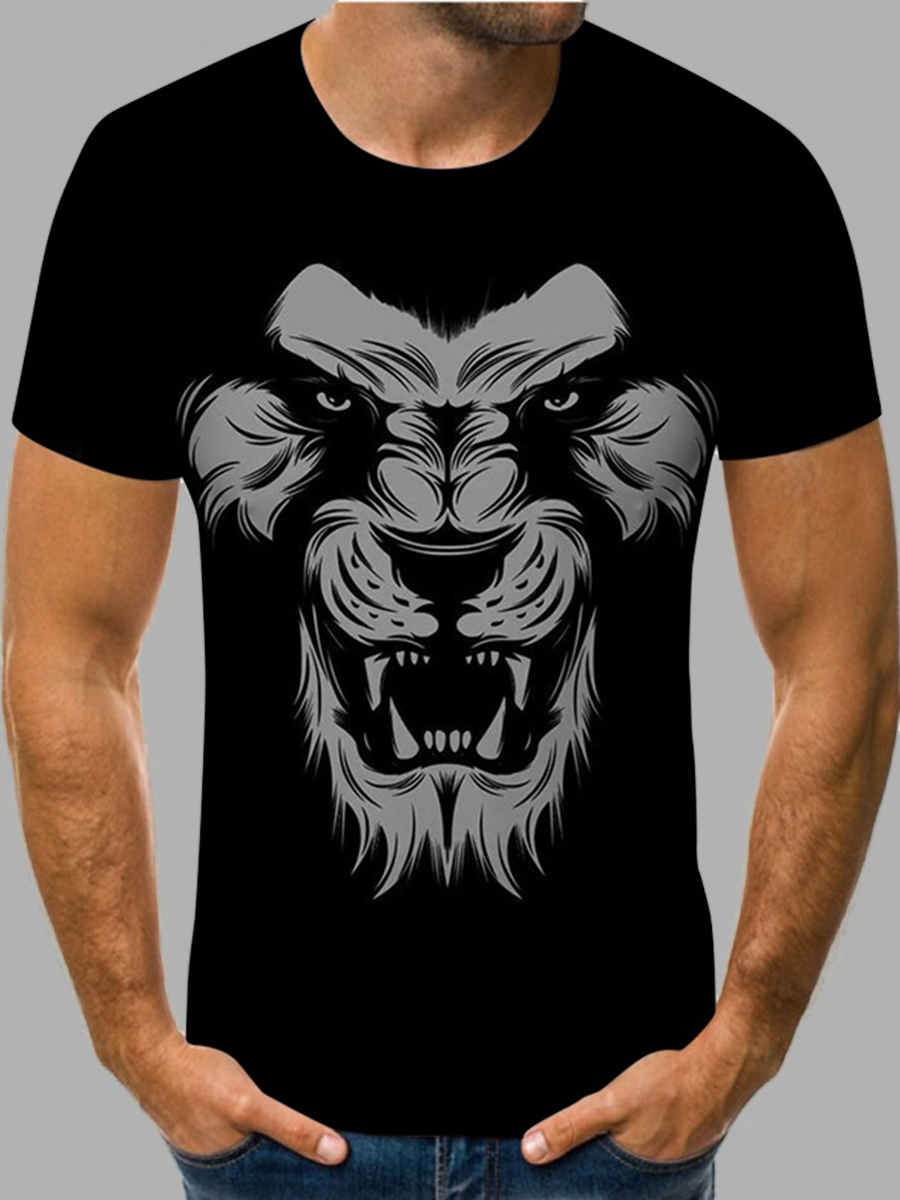 

Lovely Casual O Neck Animal Print Black Men T-shirt