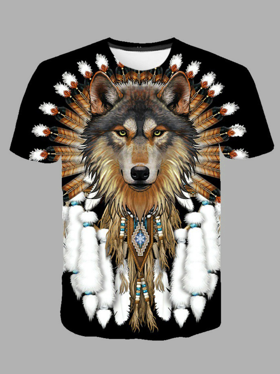 

Lovely Stylish Print Patchwork Black Men T-shirt