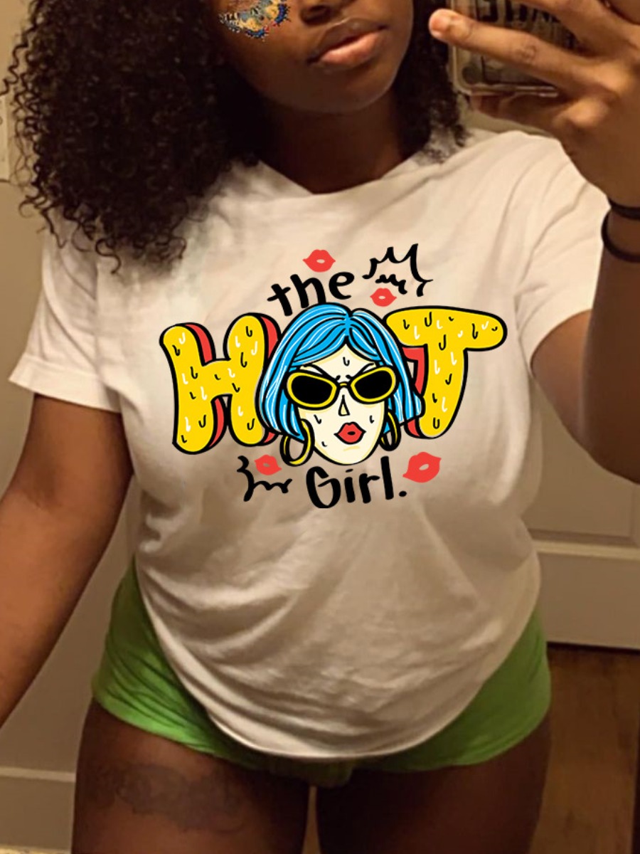 

Lovely Casual Cartoon Letter Print White T-shirt