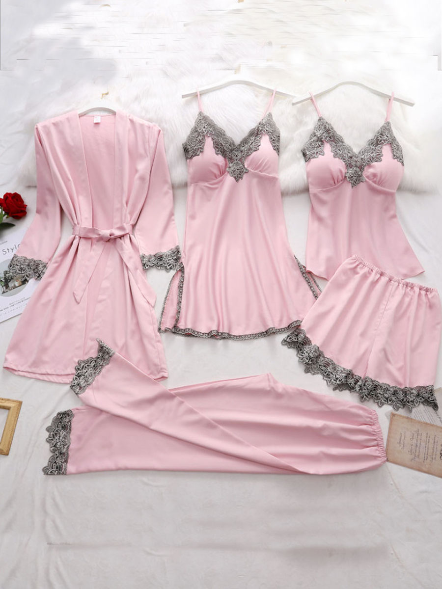 

Lovely Sweet Lace Patchwork Pink Sleepwear
