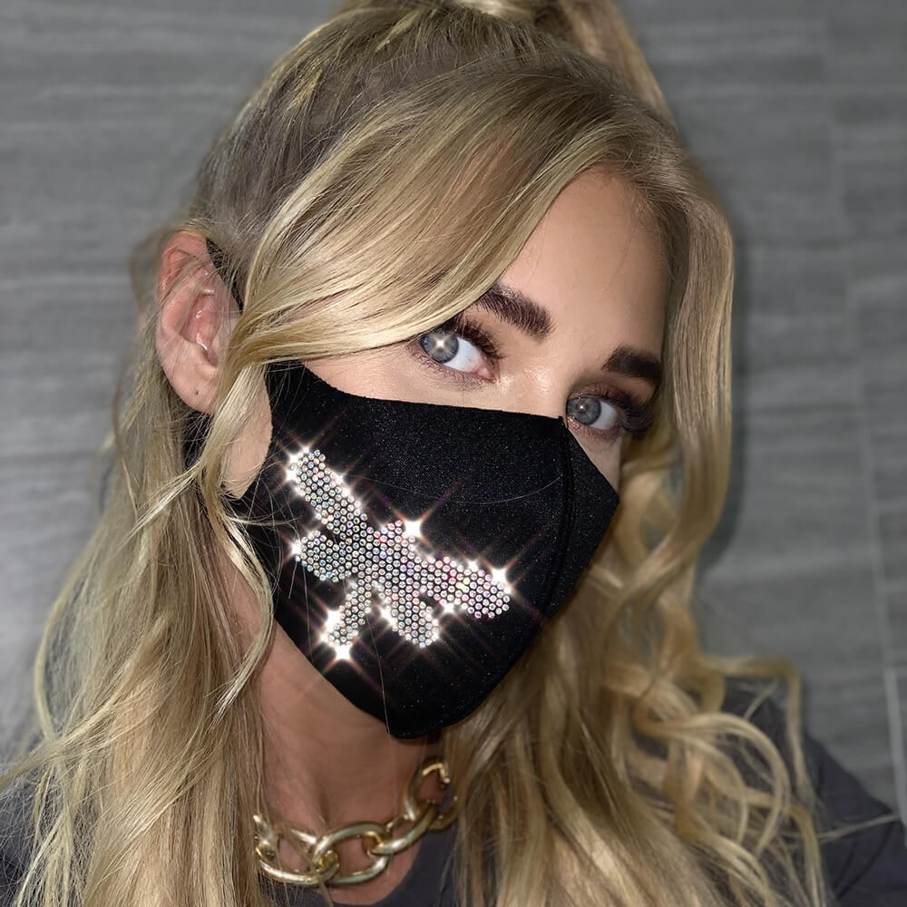 

Lovely Casual Dragonfly Print Sequined Black Face Mask
