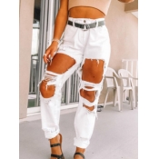 LW Street High-waisted Ripped White Straight Leg P