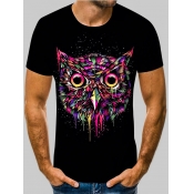 Lovely Men Casual Animal Print Patchwork Black T-s
